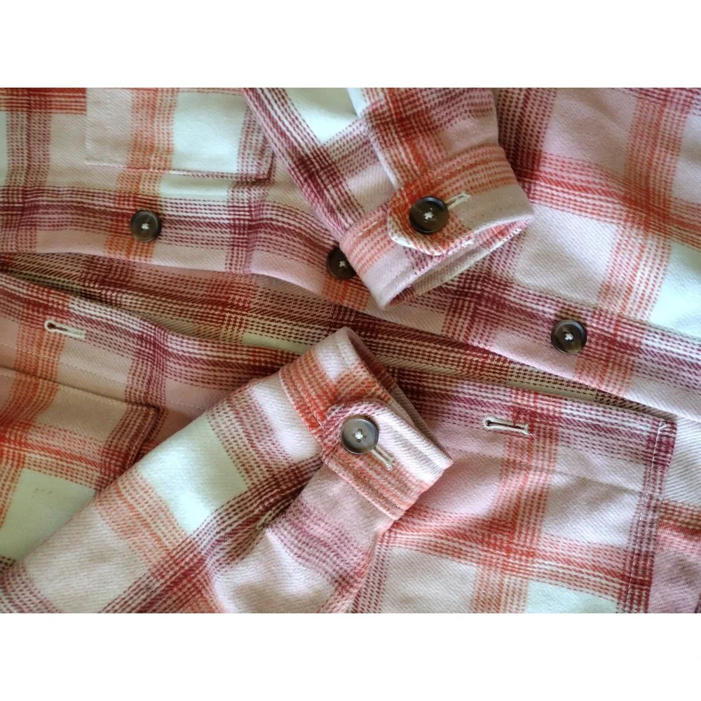Old Navy Girls XL‎ Plaid Flannel Shirt Jacket Shacket Pink Orange White
